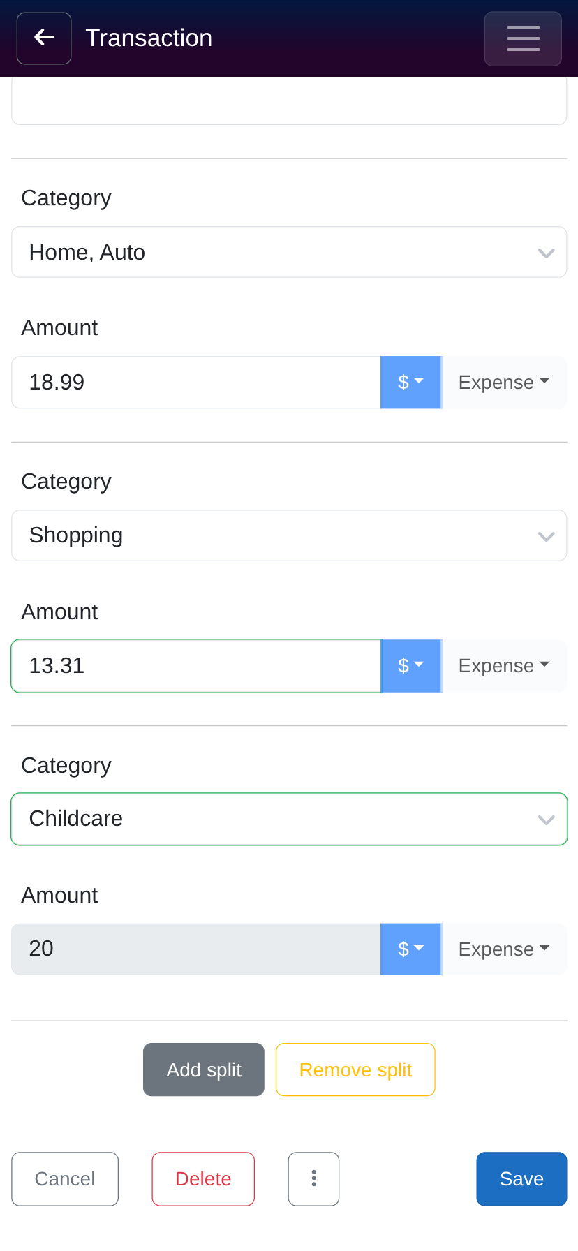 Split Transaction
